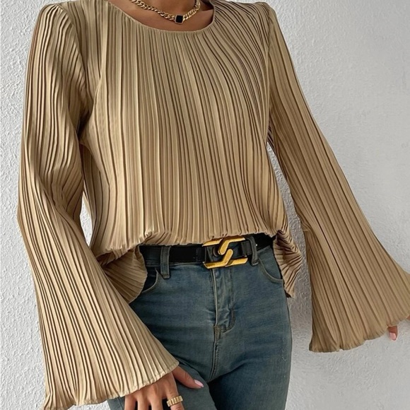 SHEIN Privé Solid Pleated Bell Sleeve
Blouse - Picture 4 of 8